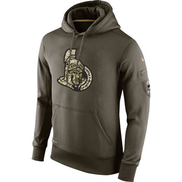 Men NHL Ottawa Senators Nike Olive Salute To Service KO Performance Hoodie Green